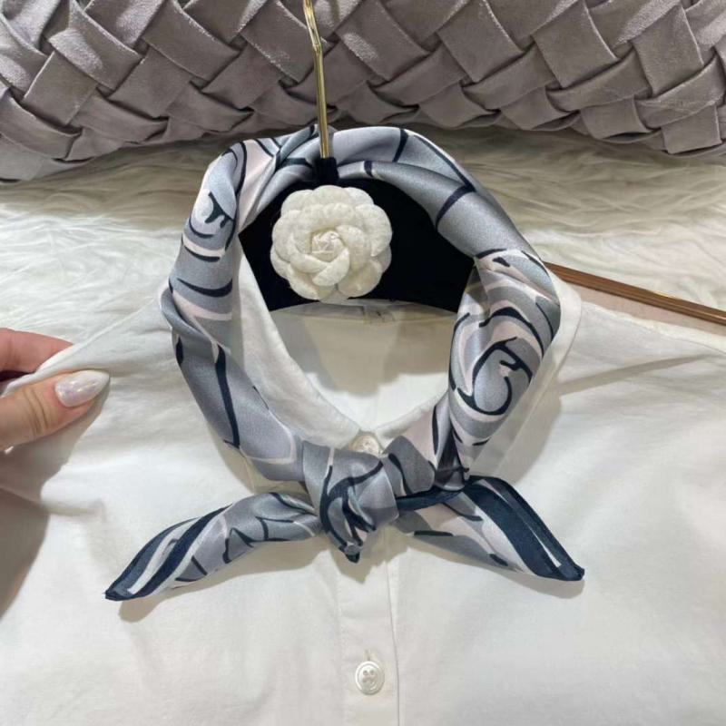 Foulard Shawl Silk Satin Grey White